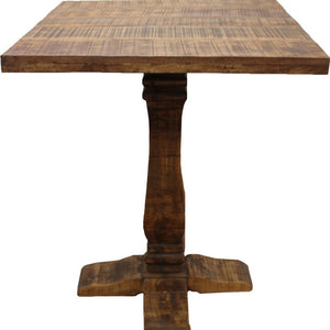 HomeRoots 36" Brown Solid Wood Square Pedestal Bar Table - Rustic Vintage Design for Home & Commercial Use 605386