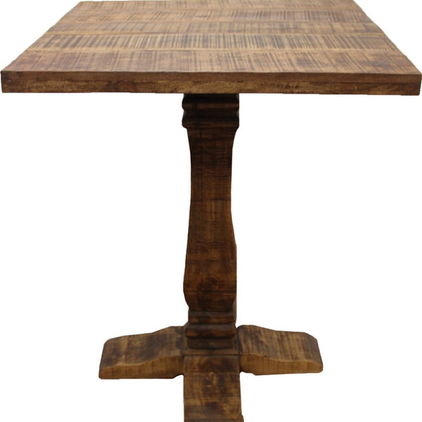 HomeRoots 36" Brown Solid Wood Square Pedestal Bar Table - Rustic Vintage Design for Home & Commercial Use 605386