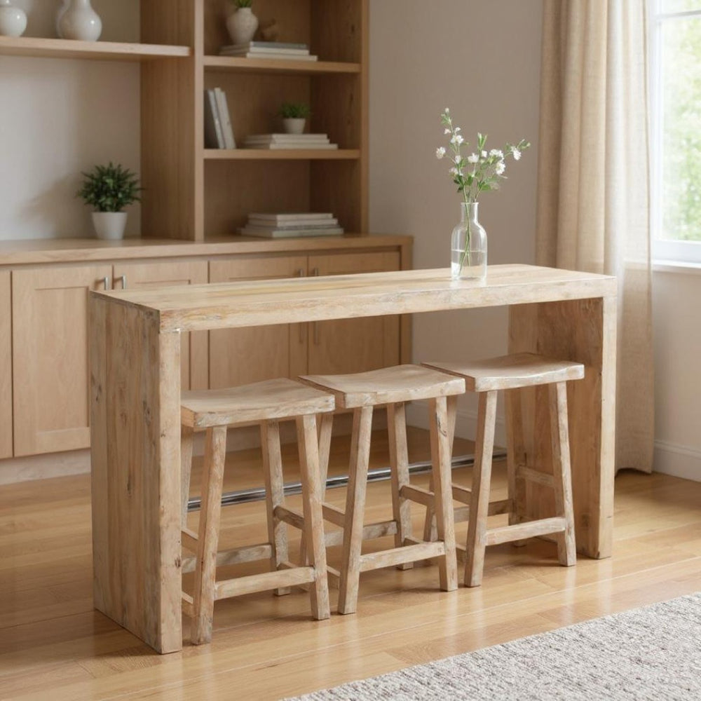 HomeRoots 65" Antiqued White Solid Wood High-Top Bar Table - Handcrafted Vintage Style for Home & Commercial Use 605388
