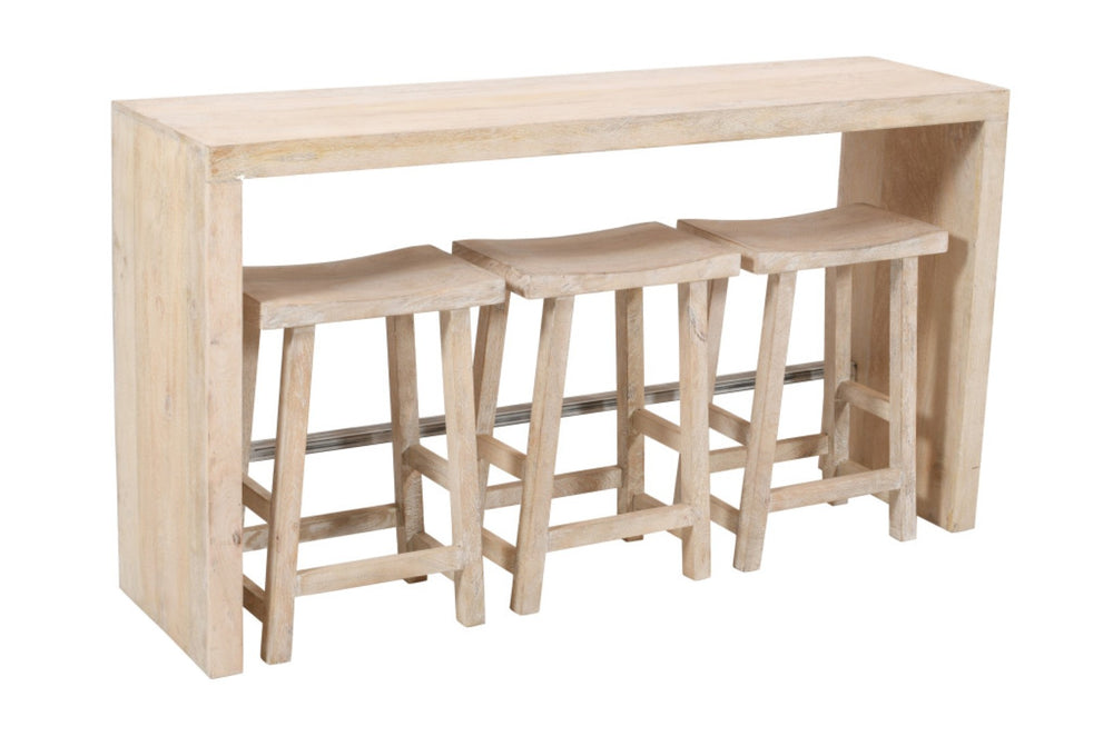 HomeRoots 65" Antiqued White Solid Wood High-Top Bar Table - Handcrafted Vintage Style for Home & Commercial Use 605388