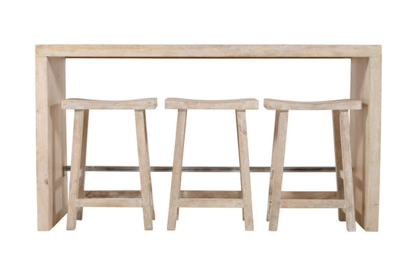 HomeRoots 65" Antiqued White Solid Wood High-Top Bar Table - Handcrafted Vintage Style for Home & Commercial Use 605388