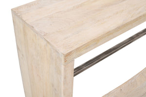 HomeRoots 65" Antiqued White Solid Wood High-Top Bar Table - Handcrafted Vintage Style for Home & Commercial Use 605388