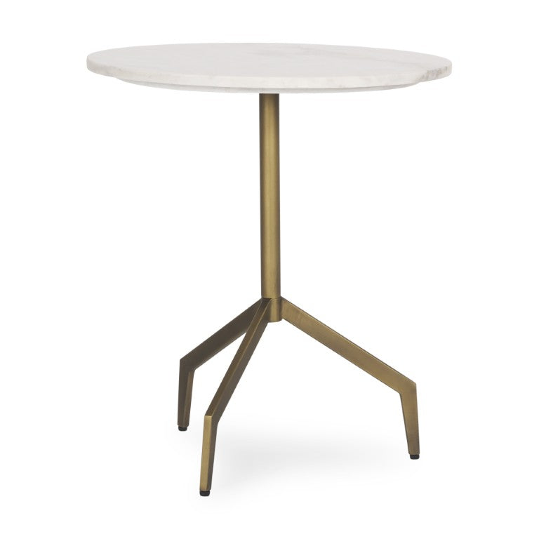 HomeRoots 20 Inch Oval End Table with Stone Top and Gold Iron Base for Glam Living Rooms 605392