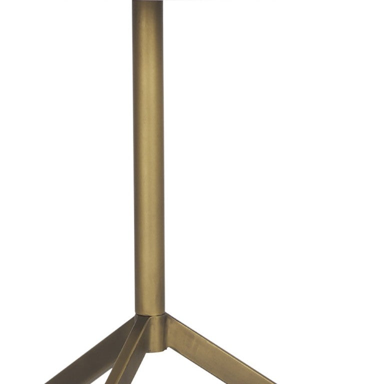 HomeRoots 20 Inch Oval End Table with Stone Top and Gold Iron Base for Glam Living Rooms 605392