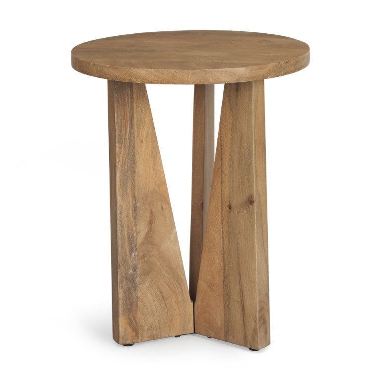 22 Inch Solid Wood Round End Table with Rustic Distressed Finish for Living Room