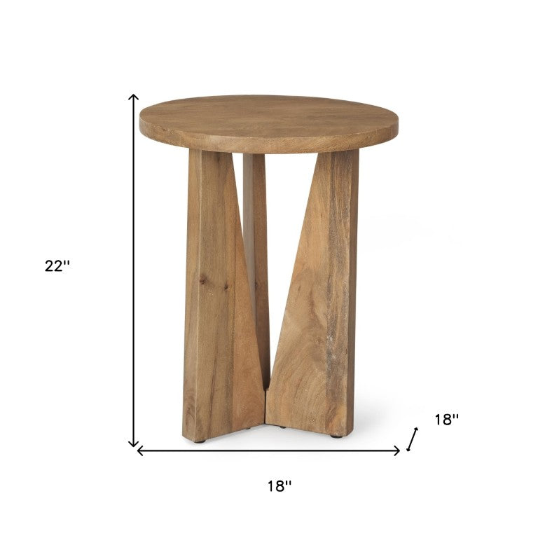 22 Inch Solid Wood Round End Table with Rustic Distressed Finish for Living Room