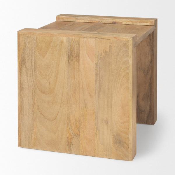 23 Inch Solid Wood Sled End Table with Rustic Distressed Finish for Living Room