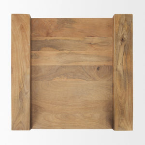 23 Inch Solid Wood Sled End Table with Rustic Distressed Finish for Living Room