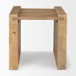 23 Inch Solid Wood Sled End Table with Rustic Distressed Finish for Living Room