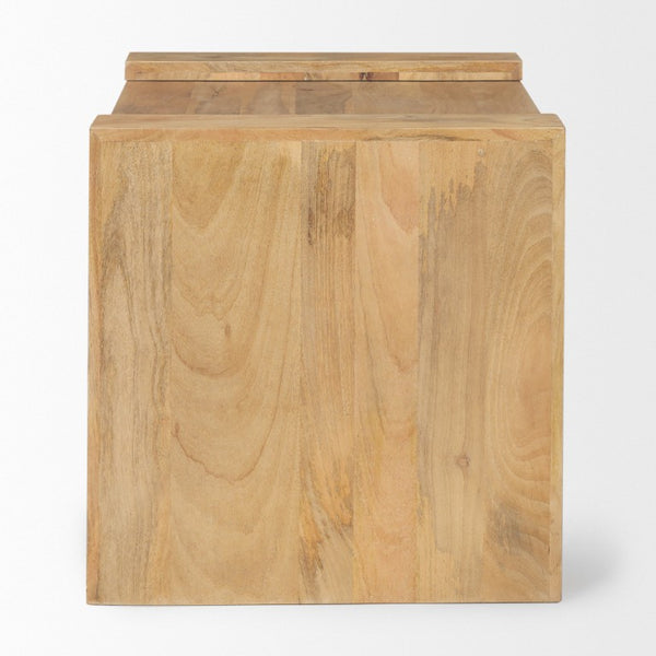 23 Inch Solid Wood Sled End Table with Rustic Distressed Finish for Living Room