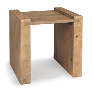 23 Inch Solid Wood Sled End Table with Rustic Distressed Finish for Living Room