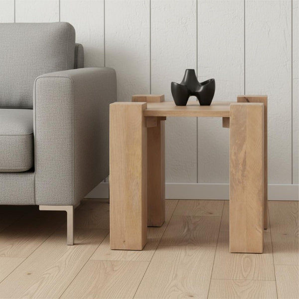 22 Inch Solid Wood Square Side Table with Rustic Distressed Finish for Living Room