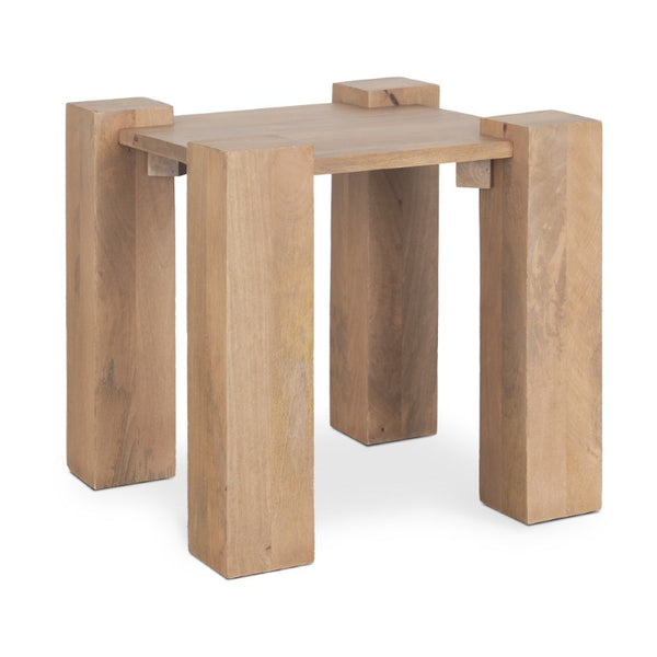 22 Inch Solid Wood Square Side Table with Rustic Distressed Finish for Living Room