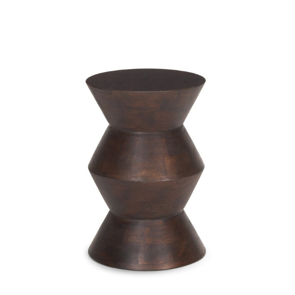18 Inch Solid Wood Round Block Side Table Compact Accent for Living Room Decor