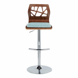 English Elm Adjustable Swivel Barstools Mid-century Modern Teal Fabric Walnut Chrome Set of 2 B202S02181
