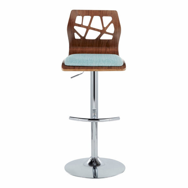 English Elm Adjustable Swivel Barstools Mid-century Modern Teal Fabric Walnut Chrome Set of 2 B202S02181