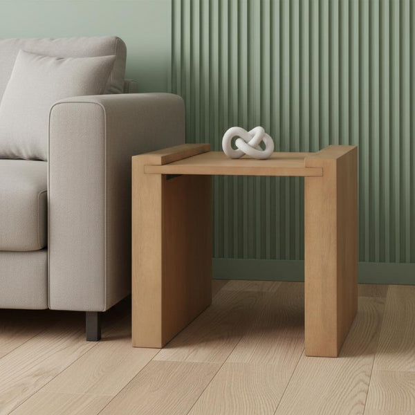 22 Inch Solid Wood Sled Base Square Side Table for Modern Living Room Decor