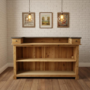 HomeRoots 71" Coastal-Inspired Rectangular Bar Table with Solid Wood Base & Silver Metal Top for Elegance 605409