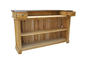 HomeRoots 71" Coastal-Inspired Rectangular Bar Table with Solid Wood Base & Silver Metal Top for Elegance 605409
