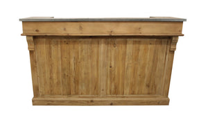 HomeRoots 71" Coastal-Inspired Rectangular Bar Table with Solid Wood Base & Silver Metal Top for Elegance 605409