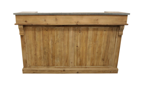 HomeRoots 71" Coastal-Inspired Rectangular Bar Table with Solid Wood Base & Silver Metal Top for Elegance 605409