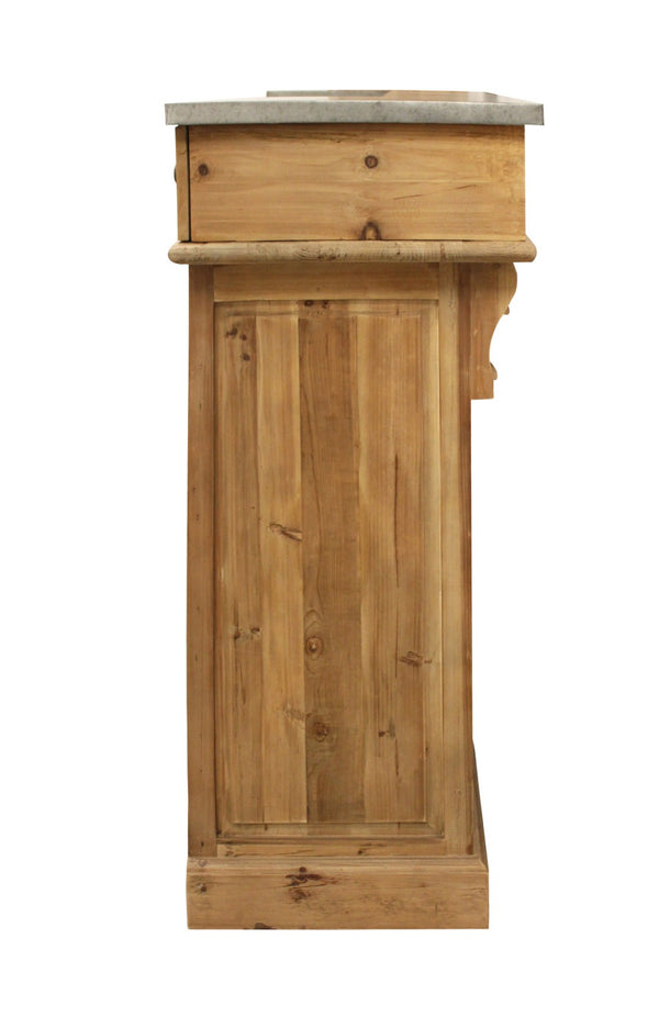 HomeRoots 71" Coastal-Inspired Rectangular Bar Table with Solid Wood Base & Silver Metal Top for Elegance 605409