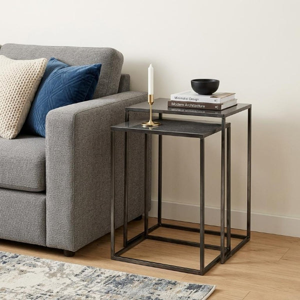 Set of 2 Nesting Accent Tables in Matte Black Iron for Modern Living Spaces