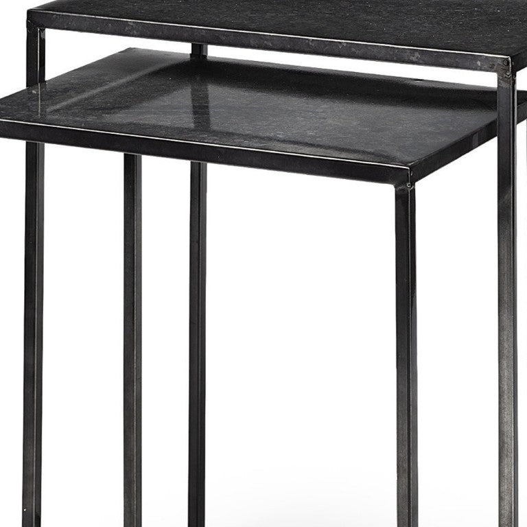 Set of 2 Nesting Accent Tables in Matte Black Iron for Modern Living Spaces
