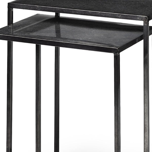 Set of 2 Nesting Accent Tables in Matte Black Iron for Modern Living Spaces