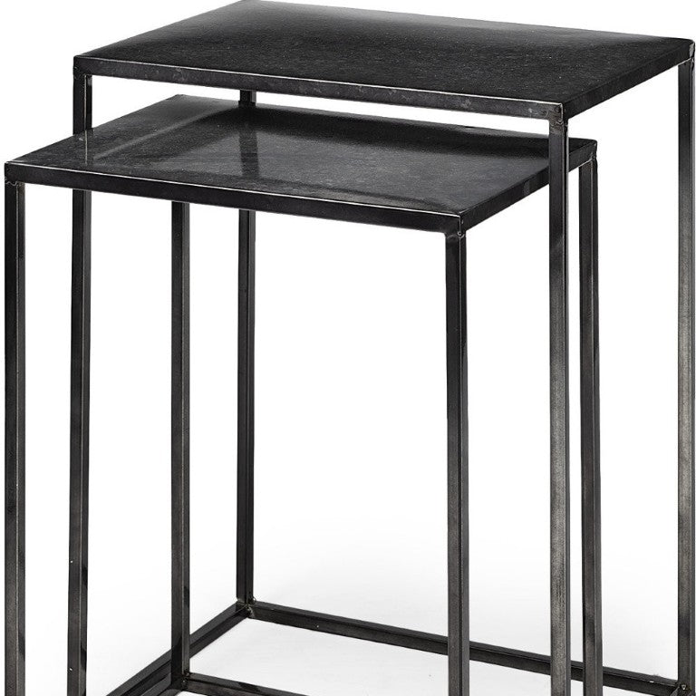 Set of 2 Nesting Accent Tables in Matte Black Iron for Modern Living Spaces
