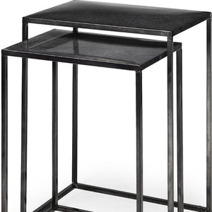 Set of 2 Nesting Accent Tables in Matte Black Iron for Modern Living Spaces