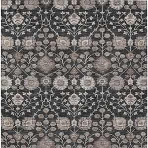 Homeroots 3' Stylish Black Brown Beige Floral Washable Area Rug For Indoor And Outdoor Spaces, Durable Design 3' X 5' Polyester 605413