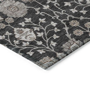 Homeroots 3' Stylish Black Brown Beige Floral Washable Area Rug For Indoor And Outdoor Spaces, Durable Design 3' X 5' Polyester 605413