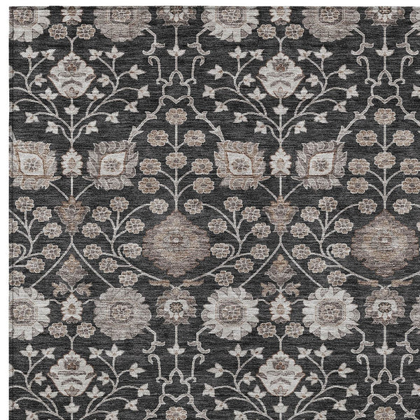 Homeroots 3' Stylish Black Brown Beige Floral Washable Area Rug For Indoor And Outdoor Spaces, Durable Design 3' X 5' Polyester 605413