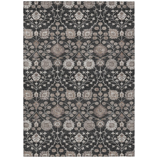 HomeRoots 5' Black Brown Beige Floral Area Rug - Washable Indoor Outdoor Design for Versatile Living Spaces 5' X 8' 605414