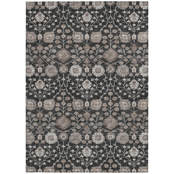 Homeroots 3' Stylish Black Brown Beige Floral Washable Area Rug For Indoor And Outdoor Spaces, Durable Design 5' X 8' Polyester 605414
