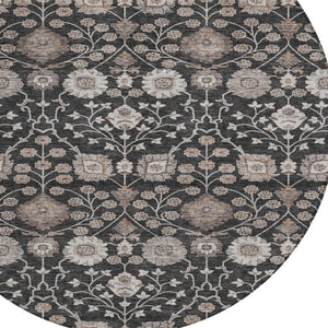 Homeroots 3' Stylish Black Brown Beige Floral Washable Area Rug For Indoor And Outdoor Spaces, Durable Design 8' Round Polyester 605415