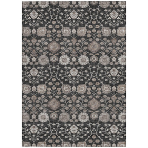 Homeroots 3' Stylish Black Brown Beige Floral Washable Area Rug For Indoor And Outdoor Spaces, Durable Design 8' X 10' Polyester 605416
