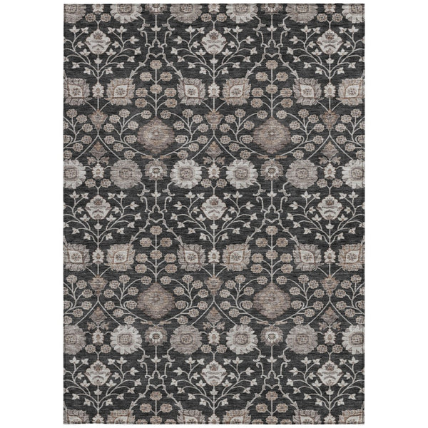 Homeroots 3' Stylish Black Brown Beige Floral Washable Area Rug For Indoor And Outdoor Spaces, Durable Design 8' X 10' Polyester 605416