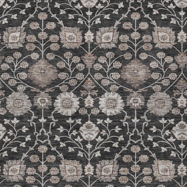 Homeroots 3' Stylish Black Brown Beige Floral Washable Area Rug For Indoor And Outdoor Spaces, Durable Design 8' X 10' Polyester 605416