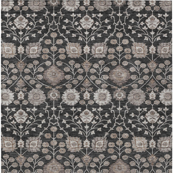 Homeroots 3' Stylish Black Brown Beige Floral Washable Area Rug For Indoor And Outdoor Spaces, Durable Design 9' X 12' Polyester 605417