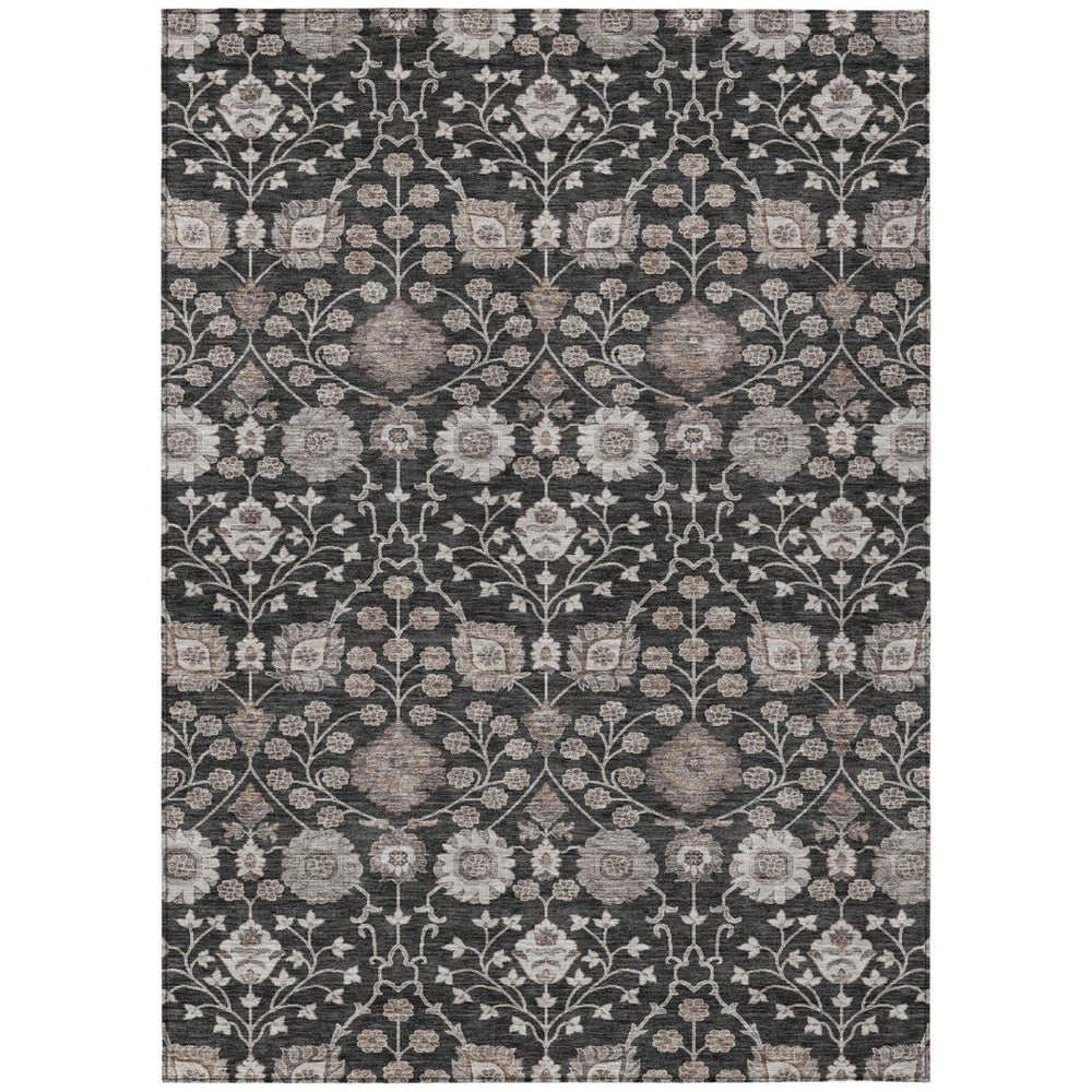 HomeRoots 9' Classic Floral Washable Area Rug - Durable Indoor/Outdoor Design in Black, Brown & Beige Tones 605417