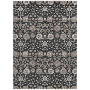Homeroots 3' Stylish Black Brown Beige Floral Washable Area Rug For Indoor And Outdoor Spaces, Durable Design 10' X 14' Polyester 605418