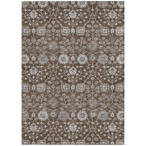 Homeroots 3' Stylish Black Brown Beige Floral Washable Area Rug For Indoor And Outdoor Spaces, Durable Design 3' X 5' Polyester 605419