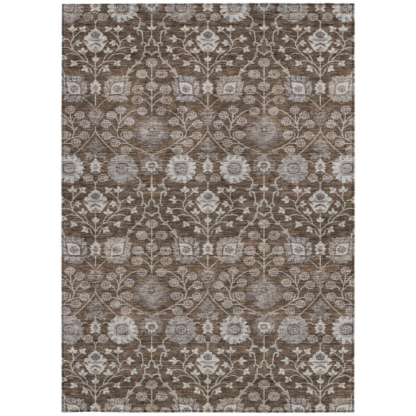 Homeroots 3' Stylish Black Brown Beige Floral Washable Area Rug For Indoor And Outdoor Spaces, Durable Design 3' X 5' Polyester 605419