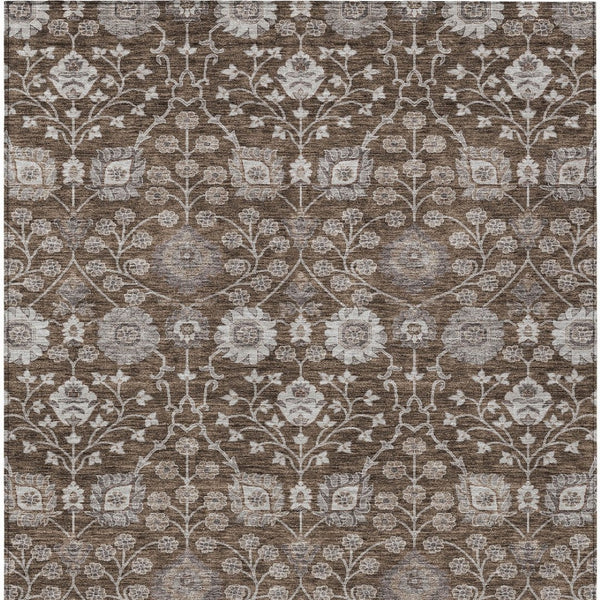 Homeroots 3' Stylish Black Brown Beige Floral Washable Area Rug For Indoor And Outdoor Spaces, Durable Design 5' X 8' Polyester 605420