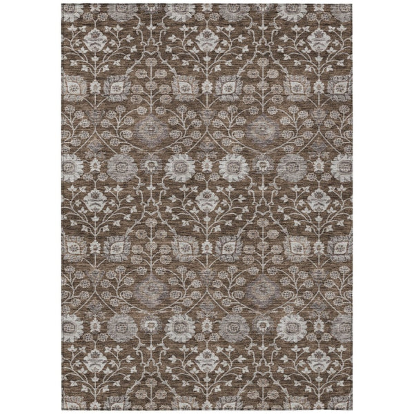 HomeRoots 5' Indoor Outdoor Area Rug in Elegant Chocolate Beige Gray Floral Design - Machine Washable & Durable 5' X 8' 605420