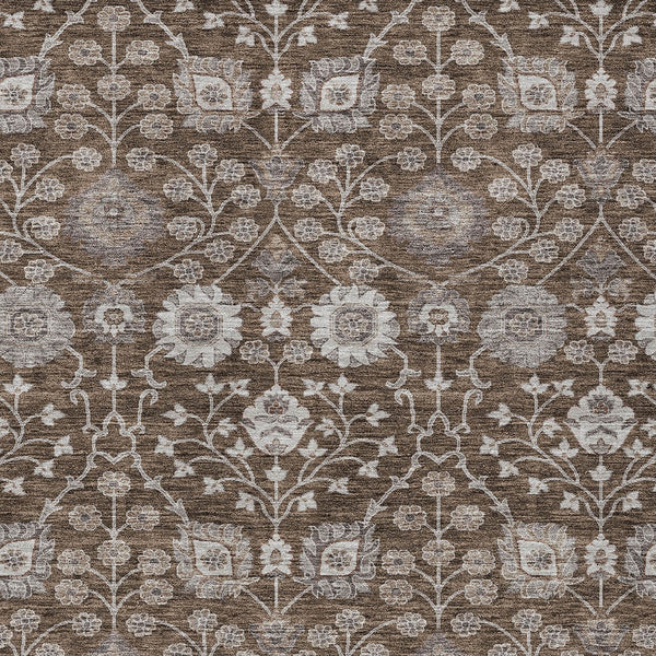 Homeroots 3' Stylish Black Brown Beige Floral Washable Area Rug For Indoor And Outdoor Spaces, Durable Design 5' X 8' Polyester 605420