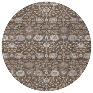 Homeroots 3' Stylish Black Brown Beige Floral Washable Area Rug For Indoor And Outdoor Spaces, Durable Design 8' Round Polyester 605421