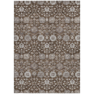 Homeroots 3' Stylish Black Brown Beige Floral Washable Area Rug For Indoor And Outdoor Spaces, Durable Design 9' X 12' Polyester 605423